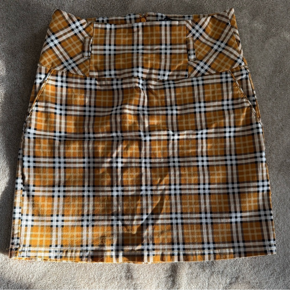 Fashion Nova Plaid Mustard Mini Skirt